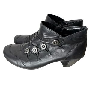 REMONTE Black Annemarie Ankle Booties Leather Buttons Zipper Victorian Size 39